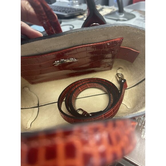 Longchamp Roseau Mine Croc Embossed Leather Shoulder Bag Marmalade Red NWT $495 - Picture 6 of 8